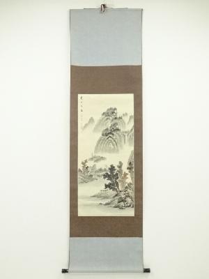 乙青筆　水墨山水　肉筆絹本掛軸